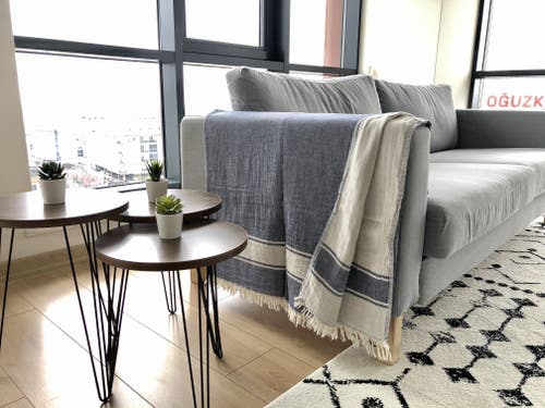 Olive And Linen Olive & Linen Summer Double Sided Throw In Blue