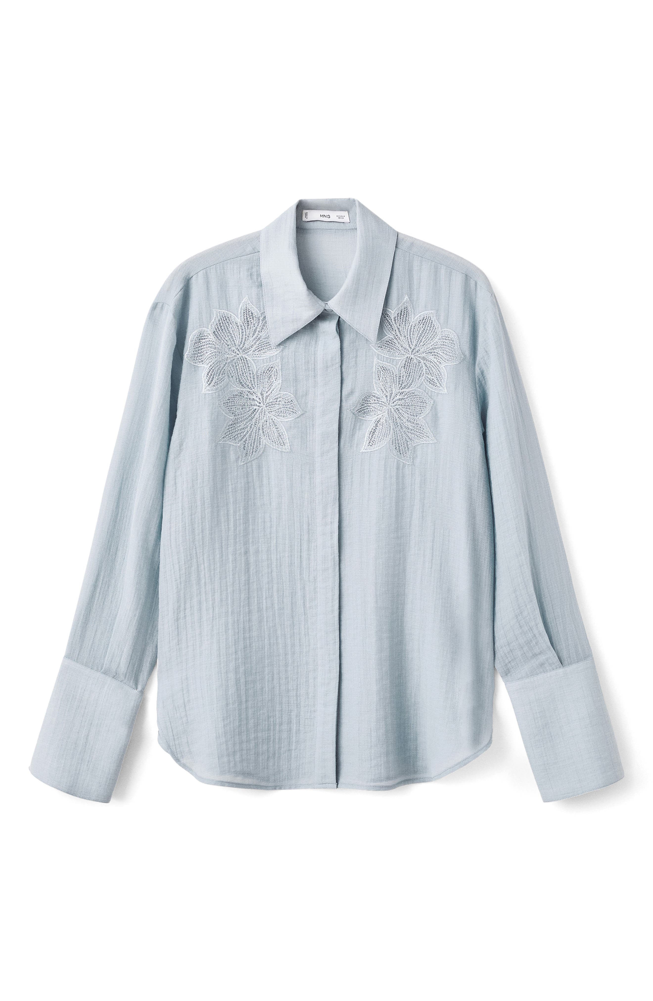 MANGO Embroidered Semi Sheer Blouse