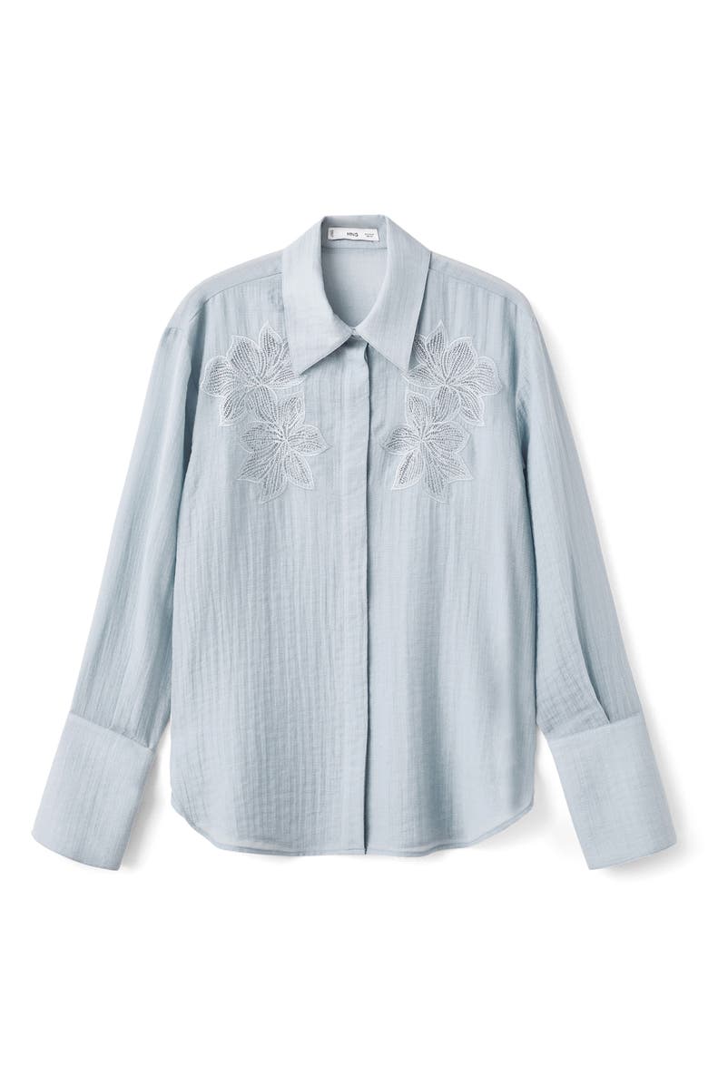 MANGO Embroidered Semi Sheer Blouse, Main, color, Blue