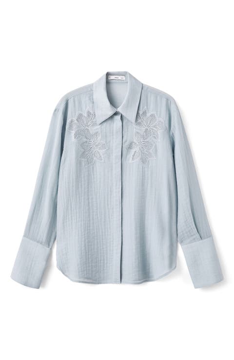 Embroidered Semi Sheer Blouse