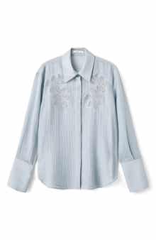 MANGO Embroidered Semi Sheer Blouse