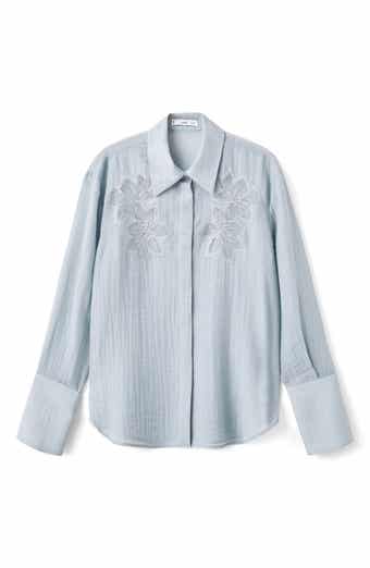 MANGO Embroidered Semi Sheer Blouse