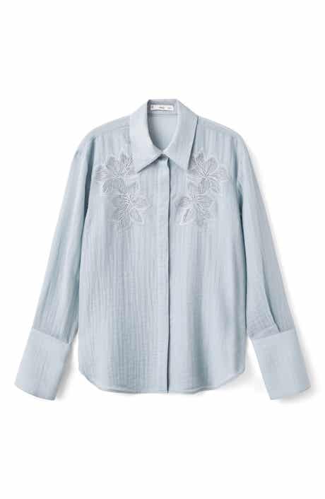 MANGO Embroidered Semi Sheer Blouse