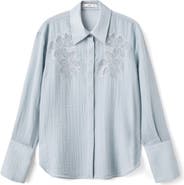 MANGO Embroidered Semi Sheer Blouse