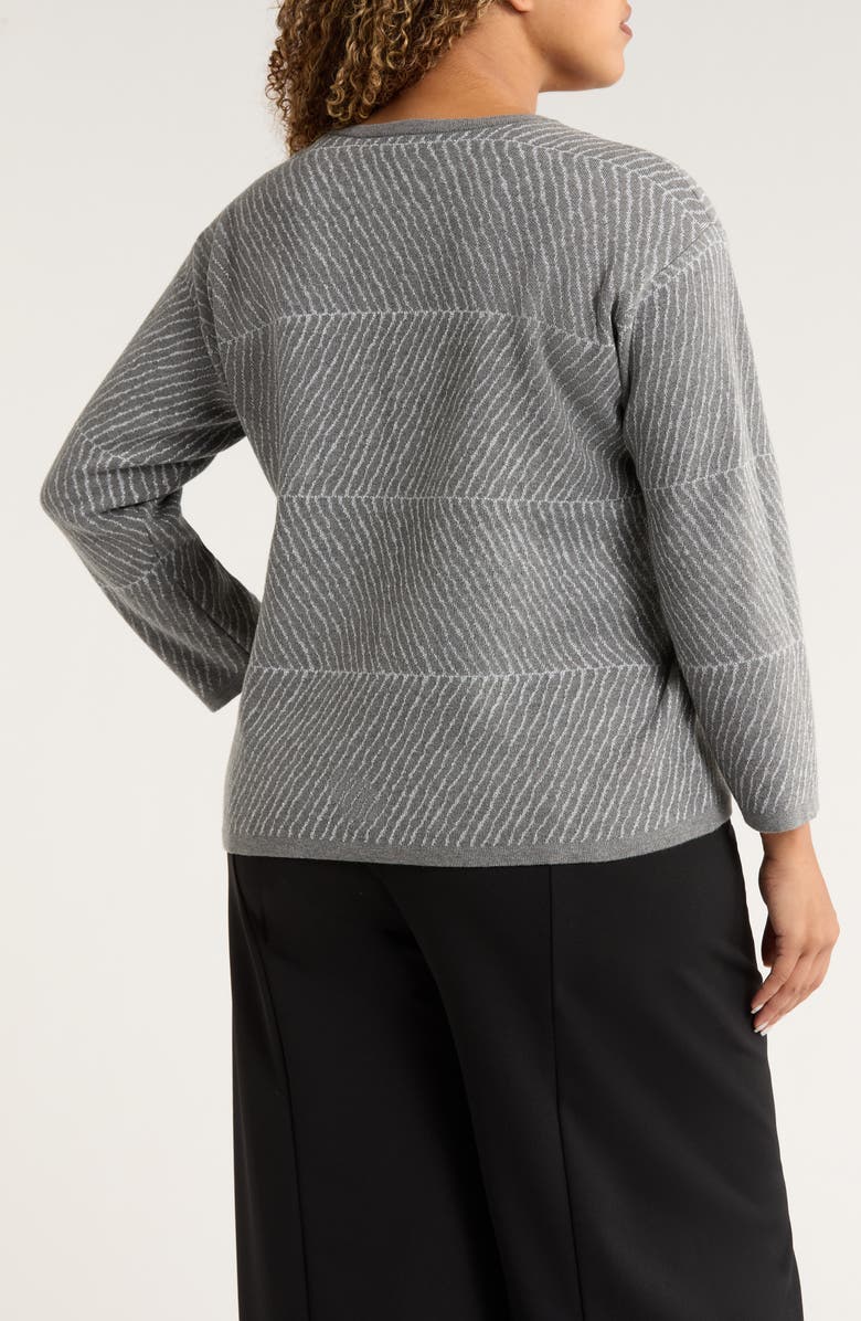 Jones New York Jacquard Crewneck Sweater, Alternate, color, Smoke Heather/ Silver