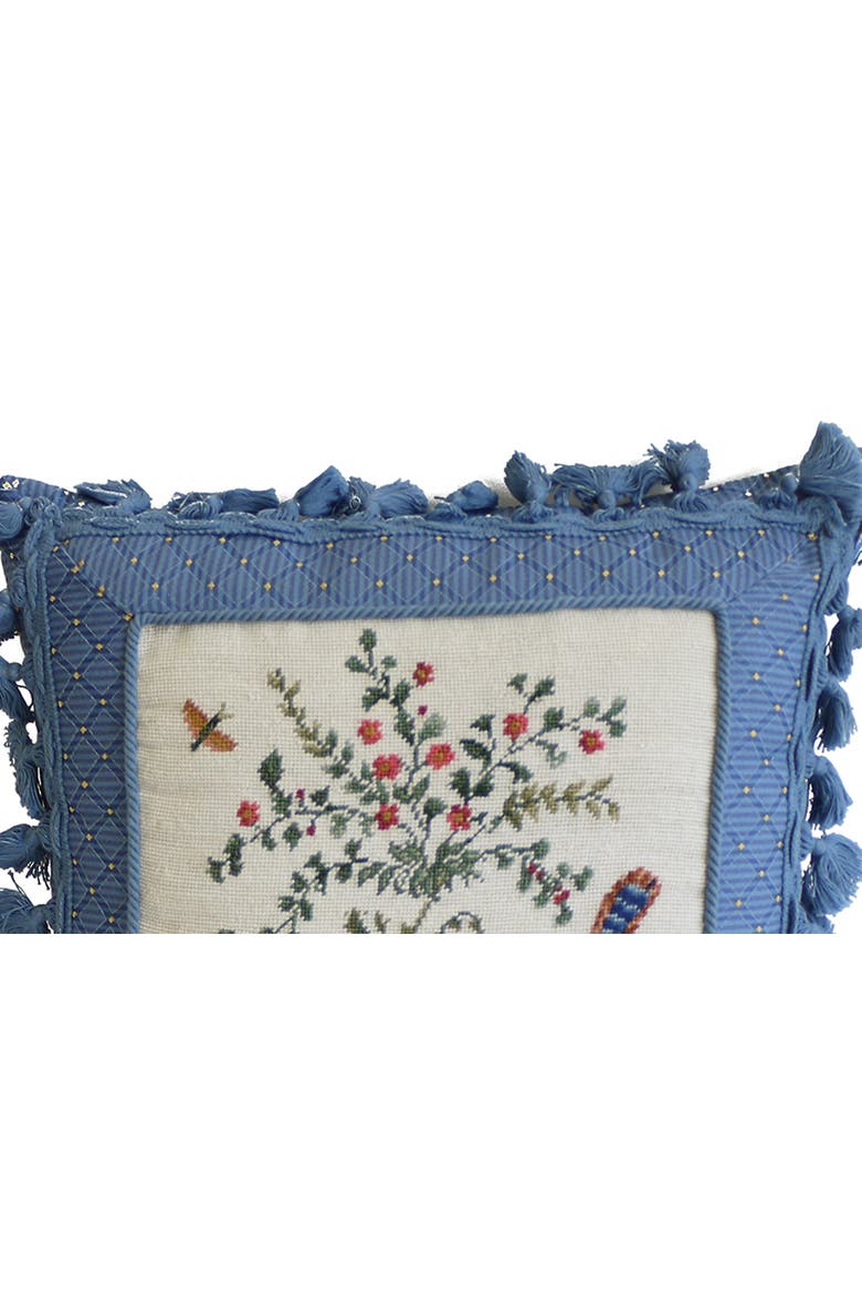 Colonial Williamsburg Boy And Peacock Needlepoint Accent Pillow, Alternate, color, Blue