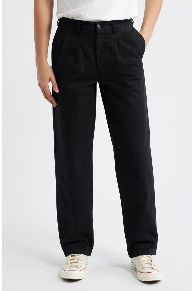 Twill Double Pleat Cotton Pants, Main, color, BLACK