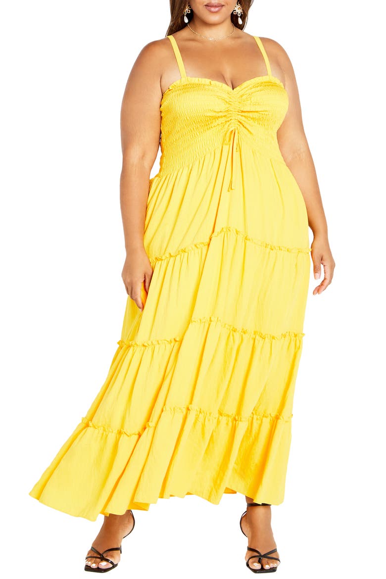 Alisa Smocked Sleeveless Maxi Dress, Main, color, SUNSHINE