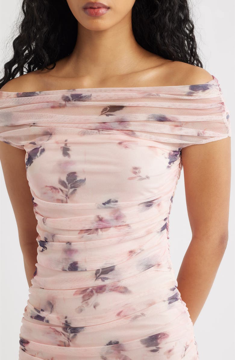 Lulus Claudia Floral Ruched Midi Dress, Alternate, color, Pink Floral