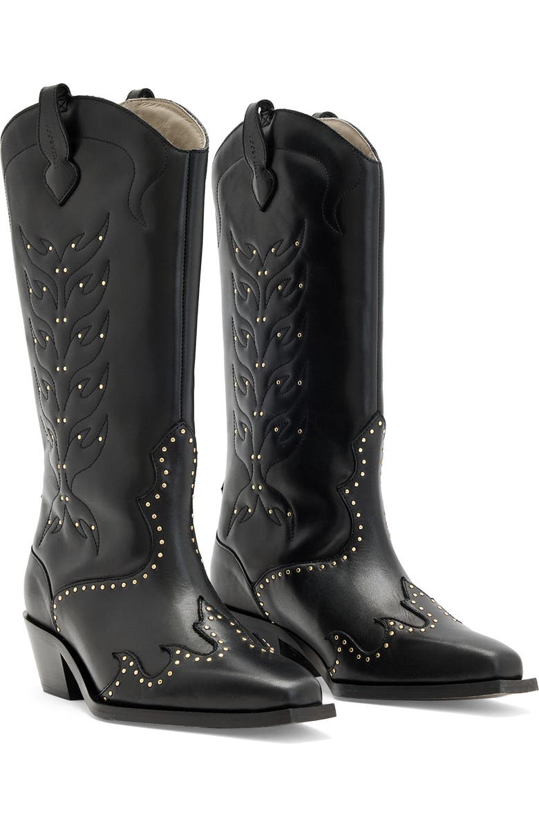 AllSaints Dolly Studded Western Boot, Main, color, Black