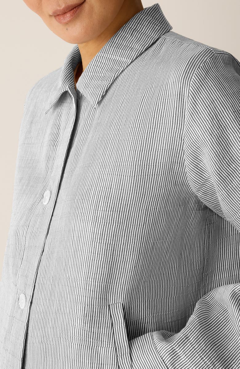 Eileen Fisher Stripe Classic Collar Linen Blend Jacket, Alternate, color, Wren