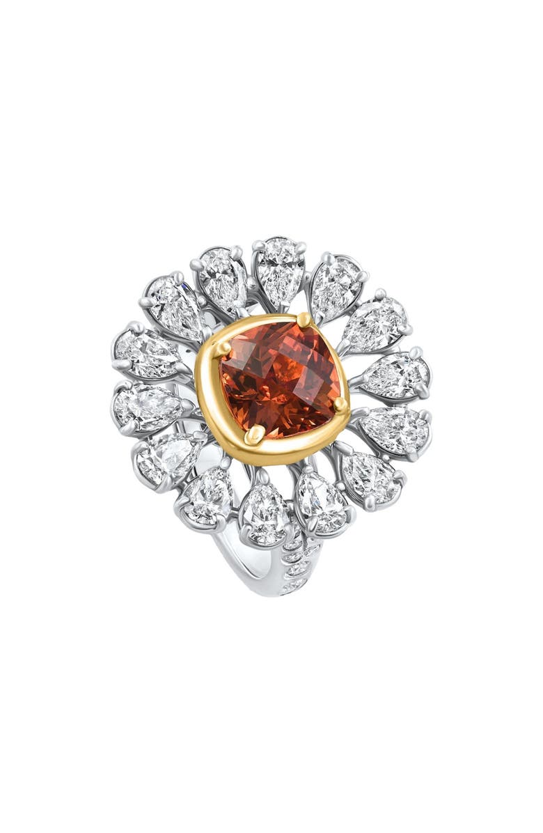 Bliss Diamond Designer 7.52Ct Orange Lab Sapphire & Pear Shape Diamond Ring 18k Gold 10.2gram, Main, color, 
