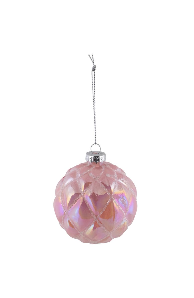 Northlight Glittered Geometric Iridescent Glass Ball Christmas Ornaments - 3" (80mm) - Pink  - 4ct, Alternate, color, Pink