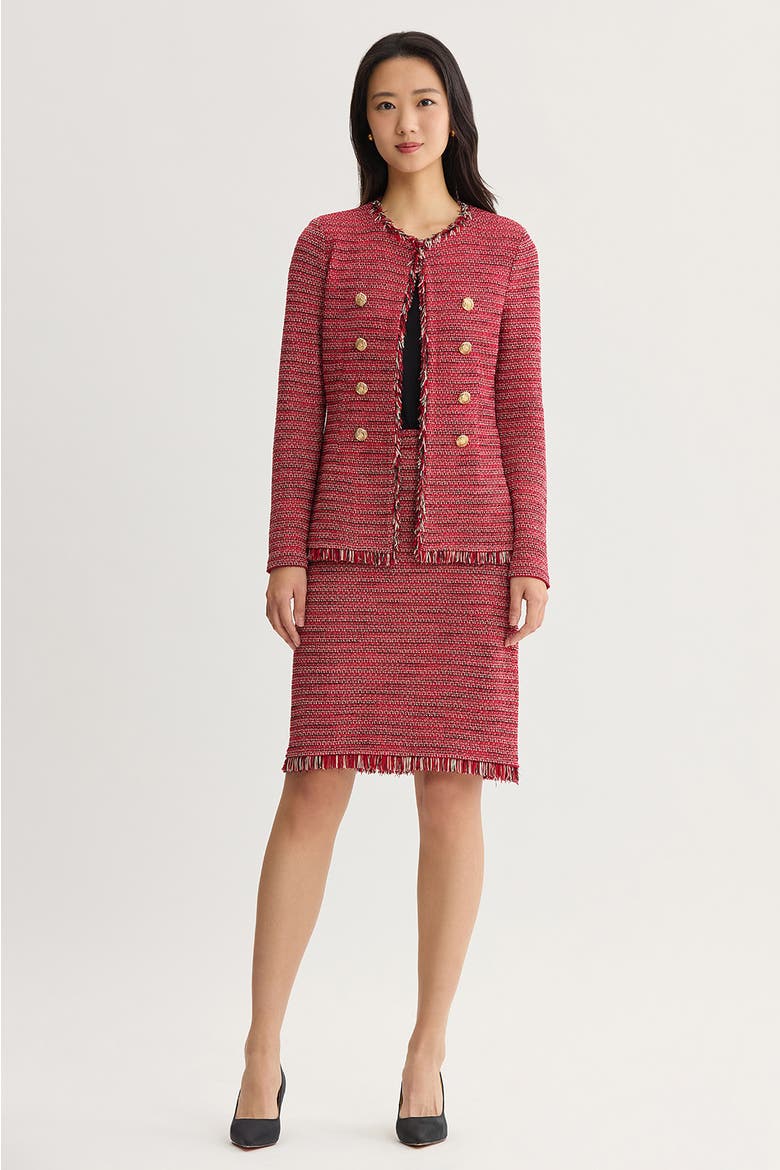 x Anna Marie Fringe Trim Tweed Knit Jacket, Alternate, color, Holiday/French Almond