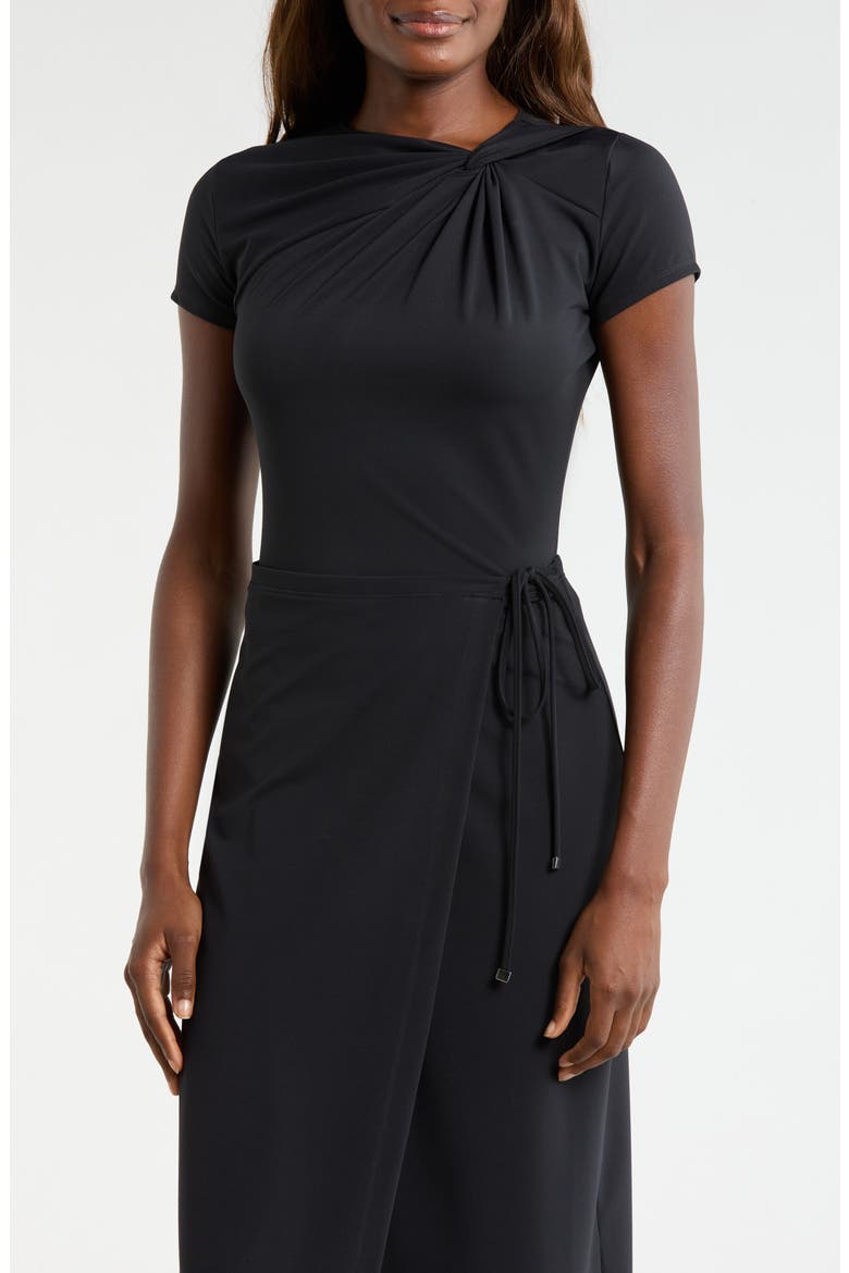 Asymmetric Twist Neck Crop T-Shirt, Main, color, BLACK