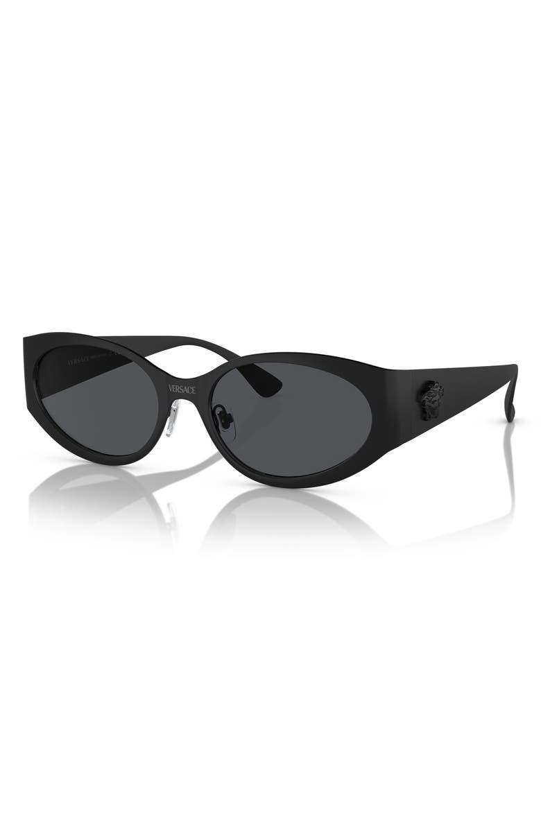 Versace 56mm Oval Sunglasses, Alternate, color, Matte Black