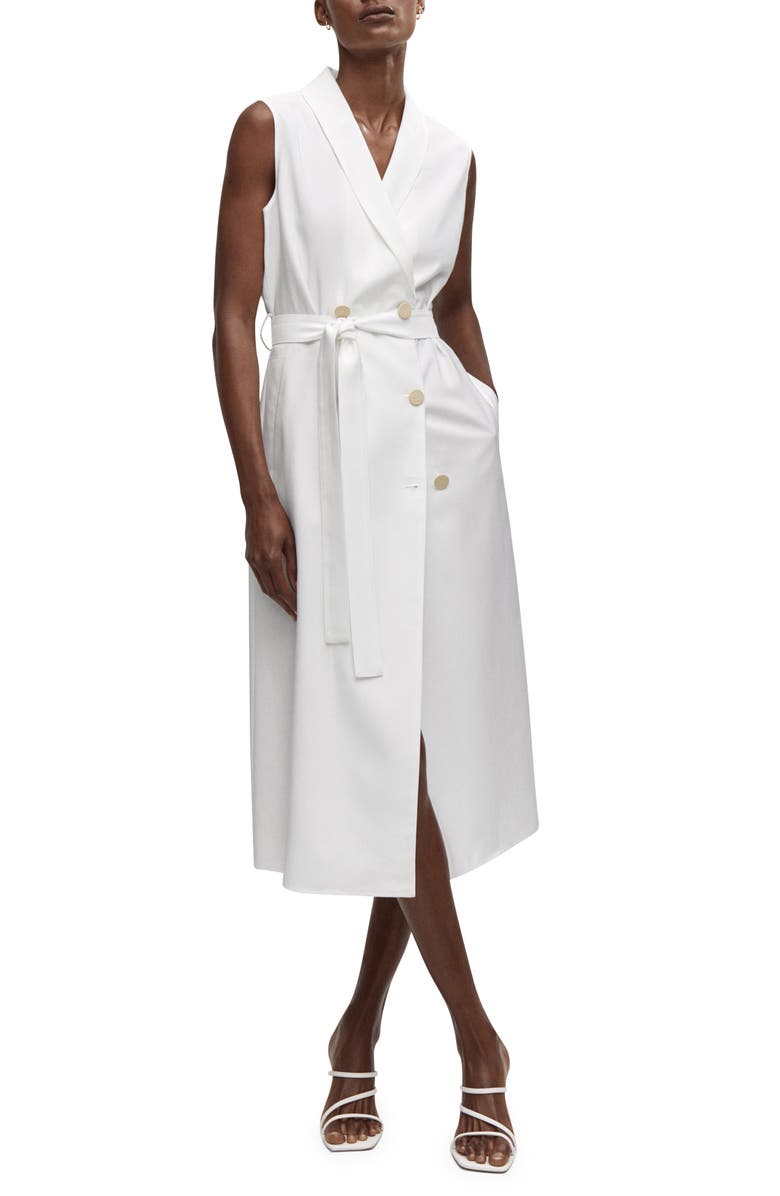 MANGO Belted Sleeveless Blazer Midi Dress, Main, color,