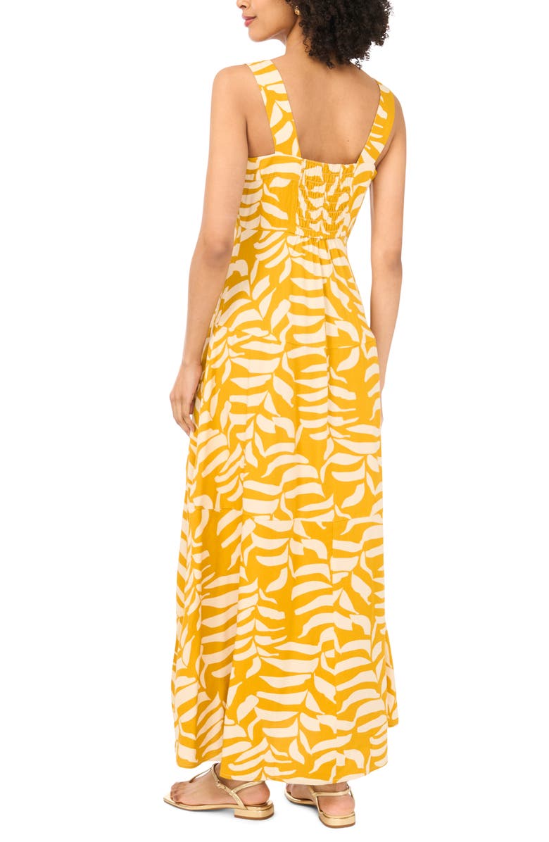 Vince Camuto Leaf Print Maxi Sundress, Alternate, color, Golden Hue