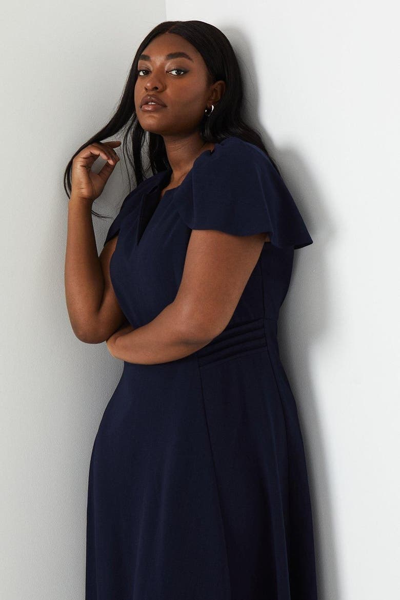 Plus V Neck Ponte Midi Dress, Alternate, color, Navy
