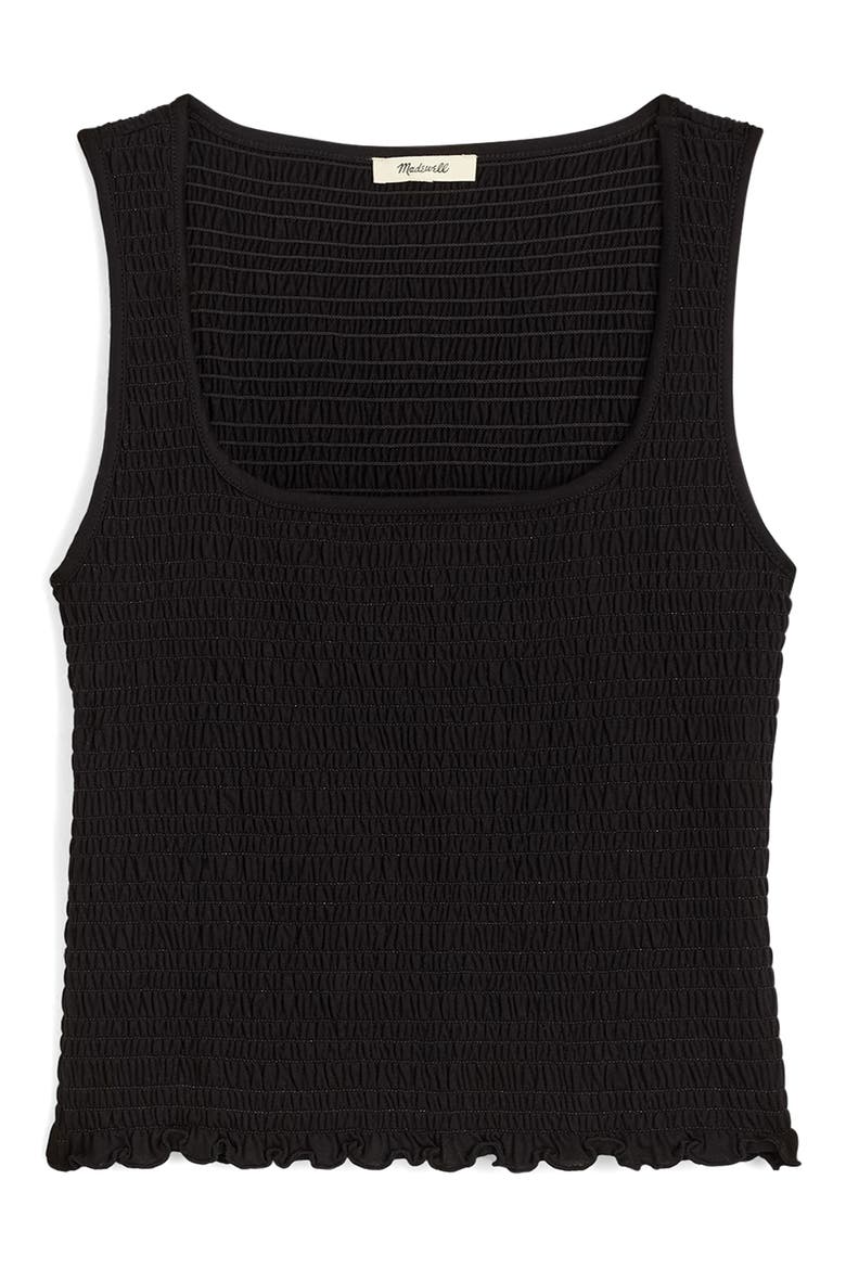 Smocked Square Neck Tank, Alternate, color, JET BLACK