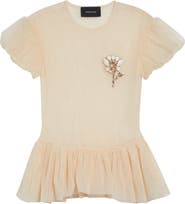 Simone Rocha Floral Embellished Sheer Tulle Peplum Top