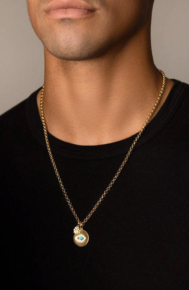 Nialaya Evil Eye and Hamsa Hand Necklace, Alternate, color, Turquoise Center