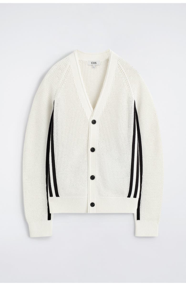 COS Striped Open-Knit Cotton Cardigan, Alternate, color, White / Black