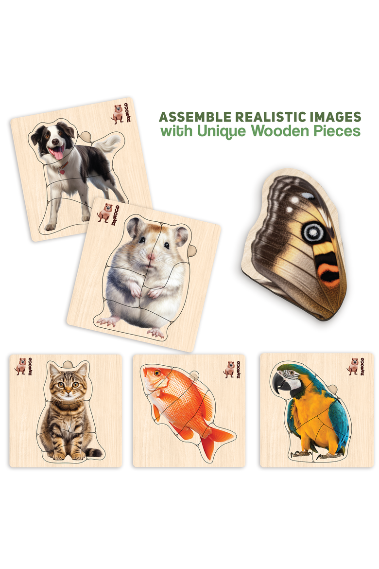 Wooden Montessori Puzzle Set for Toddlers, Alternate, color, Realistic animals