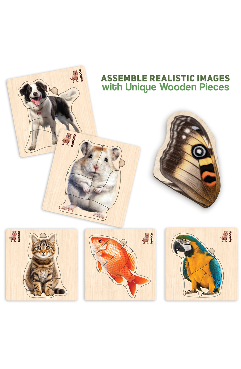 Quokka Wooden Montessori Puzzle Set for Toddlers, Main, color, Realistic Animals