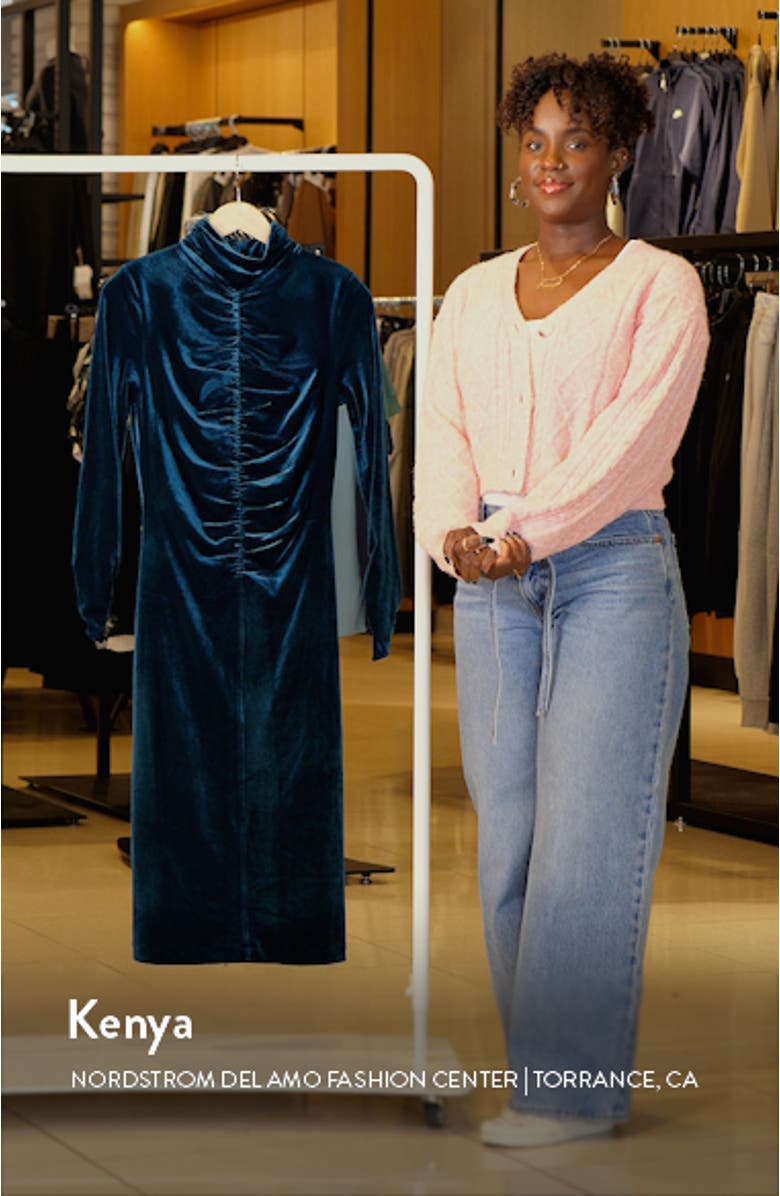 Ruched Long Sleeve Velvet Cocktail Dress, sales video thumbnail
