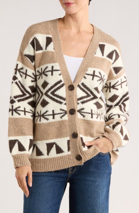 Geometric Button Front Cardigan
