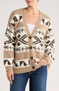 Bobeau Geometric Button Front Cardigan