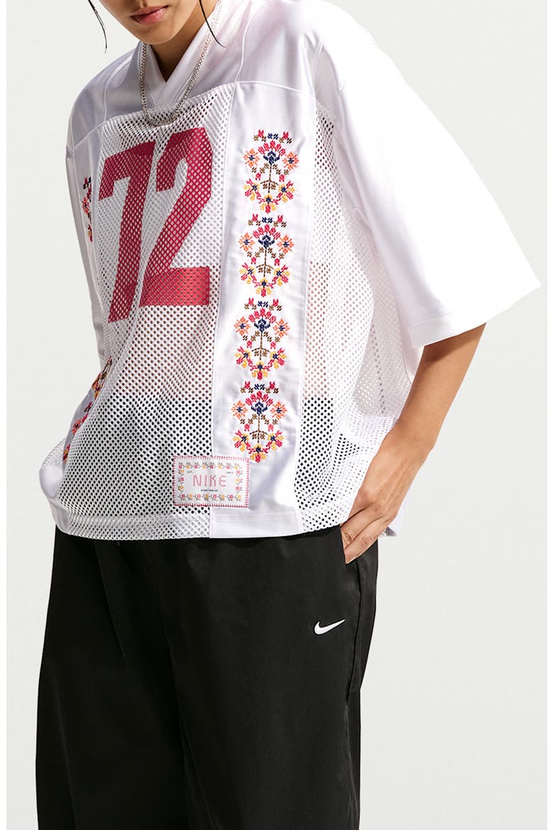 Sportswear Graphic Oversized Mesh Jersey, Main, color, WHITE/ UNIVERSITY RED