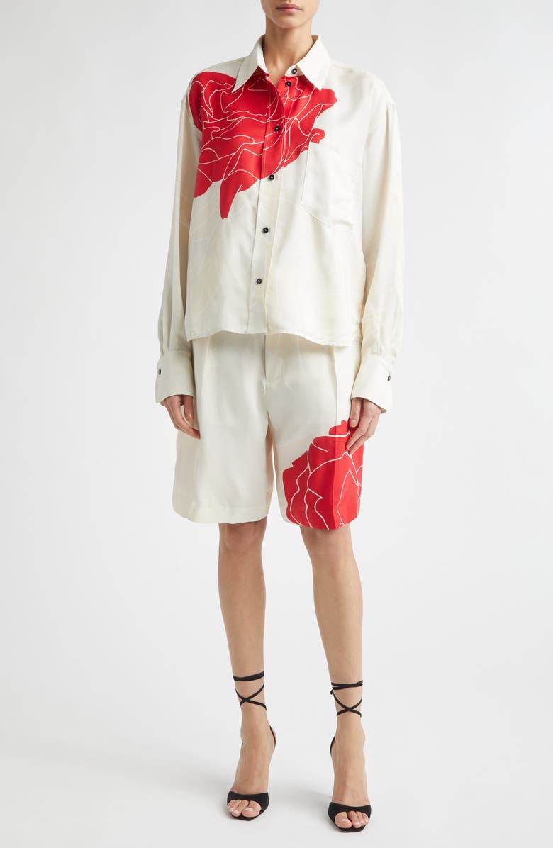 Victoria Beckham Long Sleeve Crop Button-Up Shirt, Alternate, color, Shell Cardinal Red