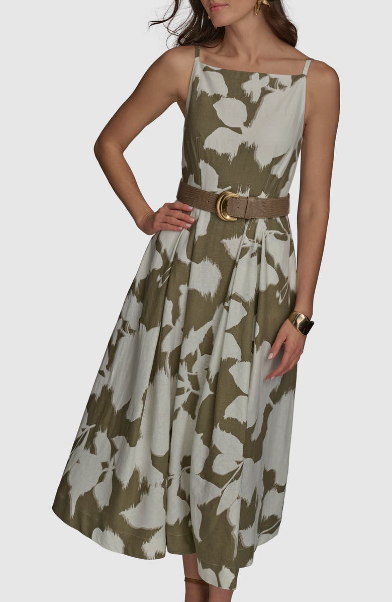Donna Karan New York Floral Linen Blend Midi Dress, Alternate, color, 