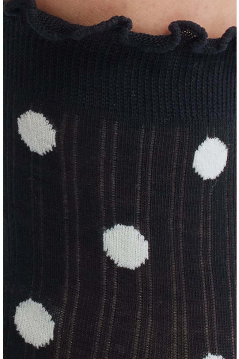 Claire Polka Dot Lettuce Edge Ankle Socks, Alternate, color, BLACK