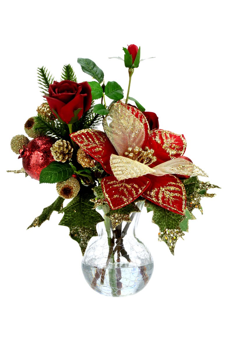 Vase of Poinsettia and Floral, Red, Main, color, Red
