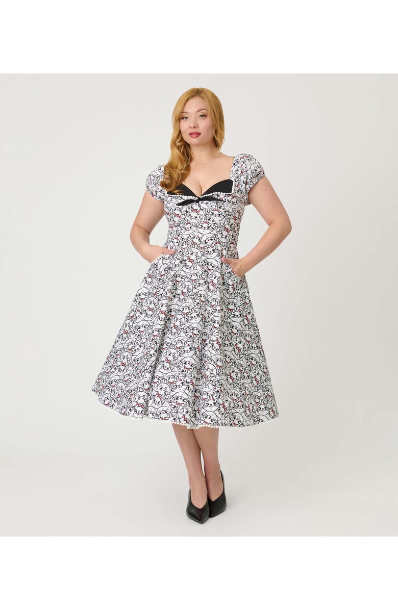 Unique Vintage 1950s Sweetheart Swing Dress, Alternate, color, White Cat Print