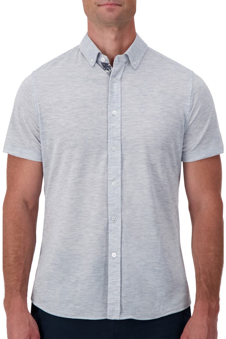 Trav Short Sleeve Hidden Button-Down Shirt, Main, color, LIGHT GREY