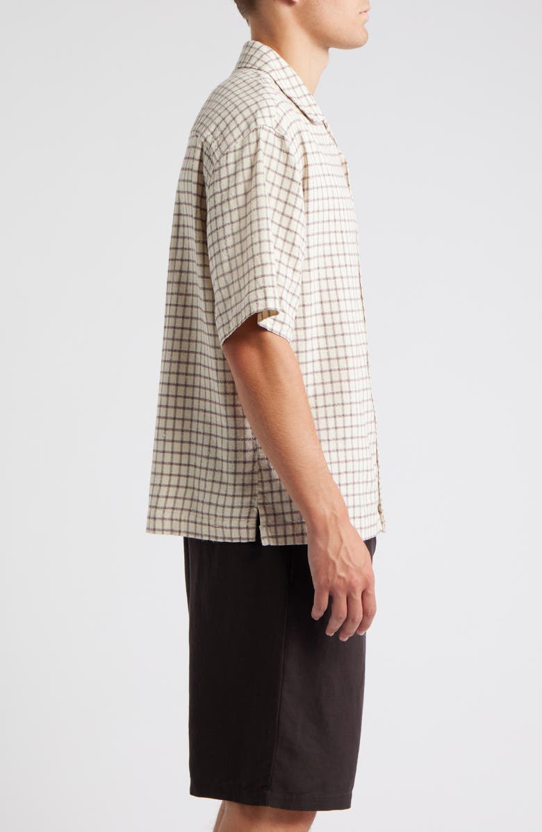 Topman Check Textured Cotton & Viscose Camp Shirt, Alternate, color, Stone