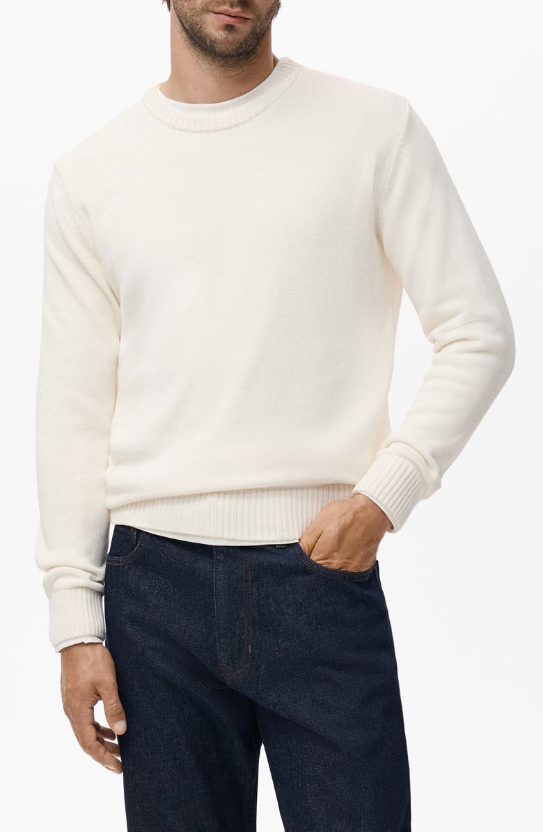 MANGO Fine Rib Knit Crewneck Sweater, Main, color, Off White