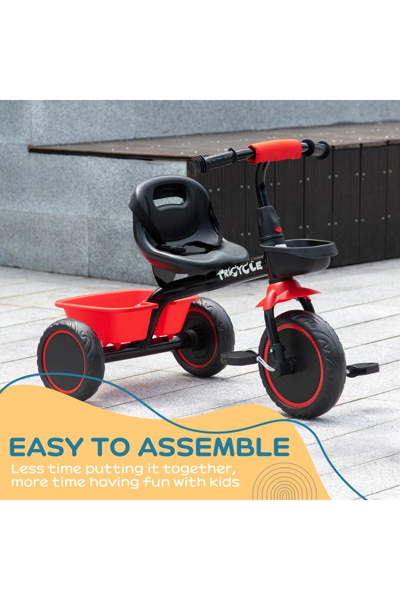 Toddler Tricycle with Adjustable Seat, Storage Baskets​, Alternate, color, Red