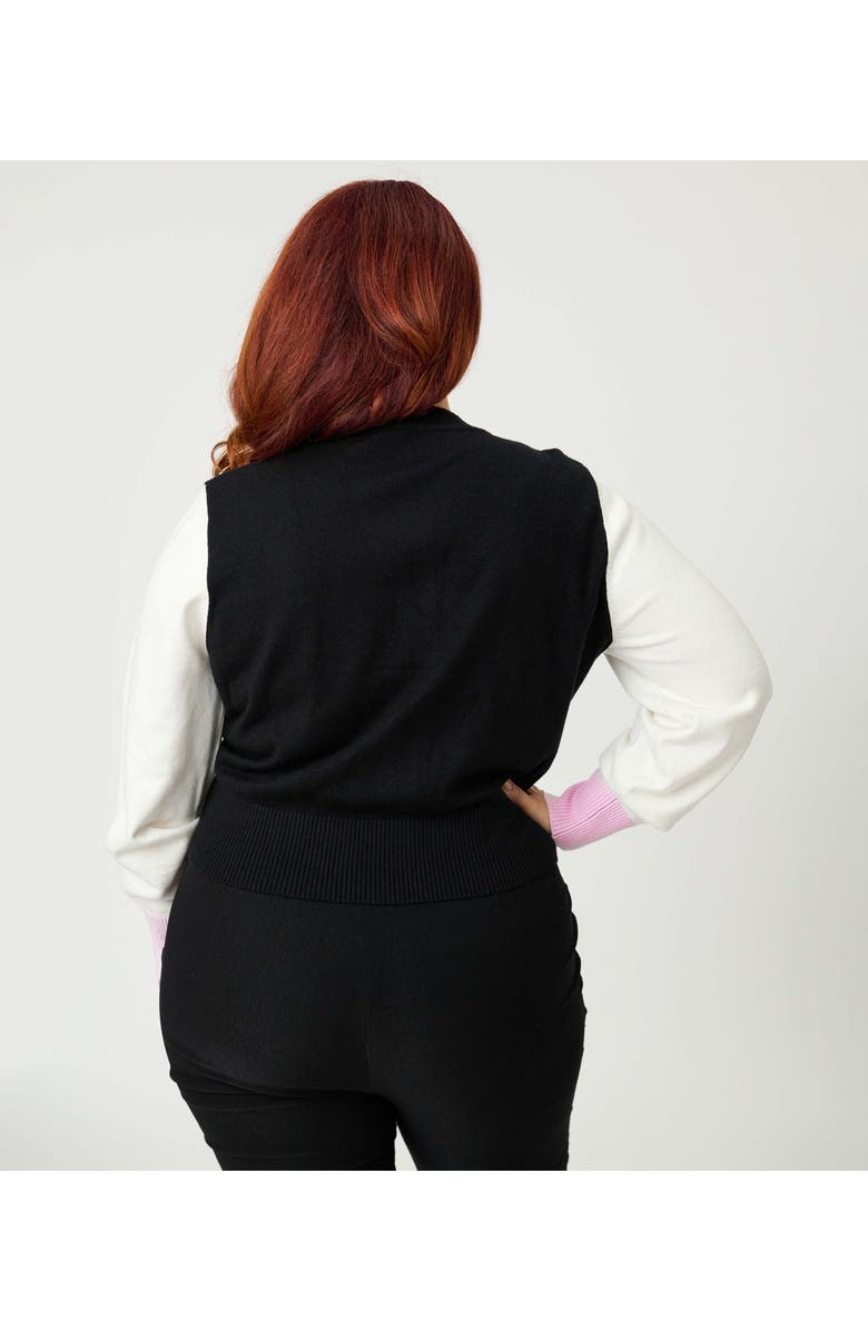 Unique Vintage Plus Size 1950s Cropped Cardigan, Alternate, color, Black & White Cat Print