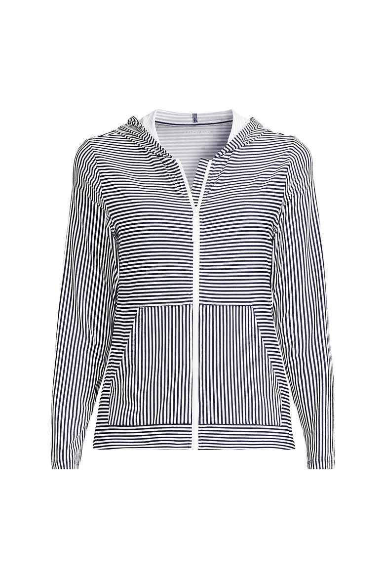 SunShade UPF 50 Long Sleeve Hooded Full Zip Rash Guard, Alternate, color, Deep Sea Navy Mini Stripe