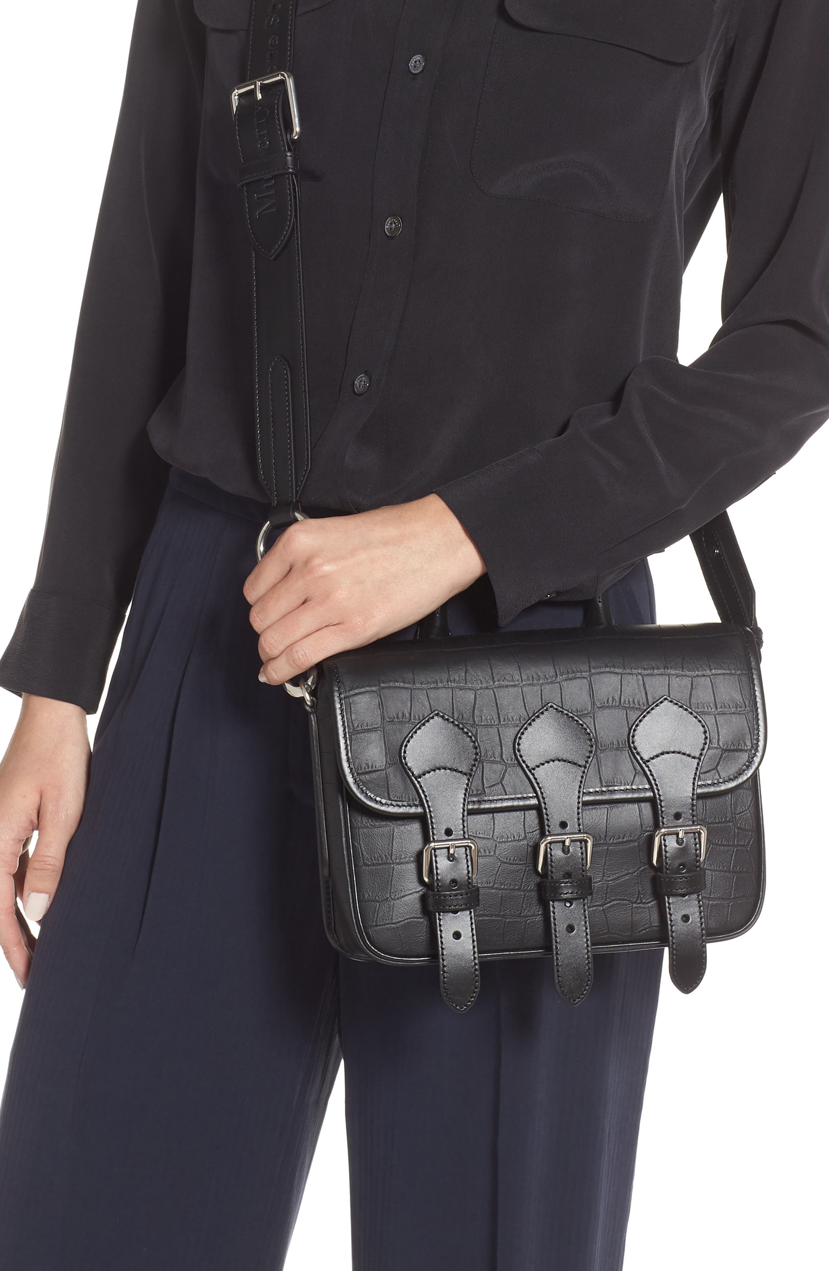 Mulberry & Acne Studios Matte Crocodile Embossed Leather Messenger Bag, Alternate, color, 