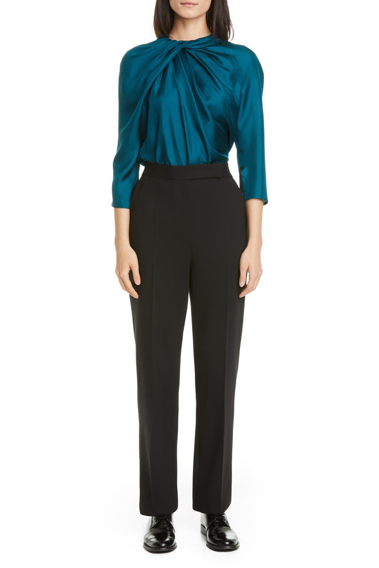Star Twist Neck Silk Blouse, Alternate, color, TEAL