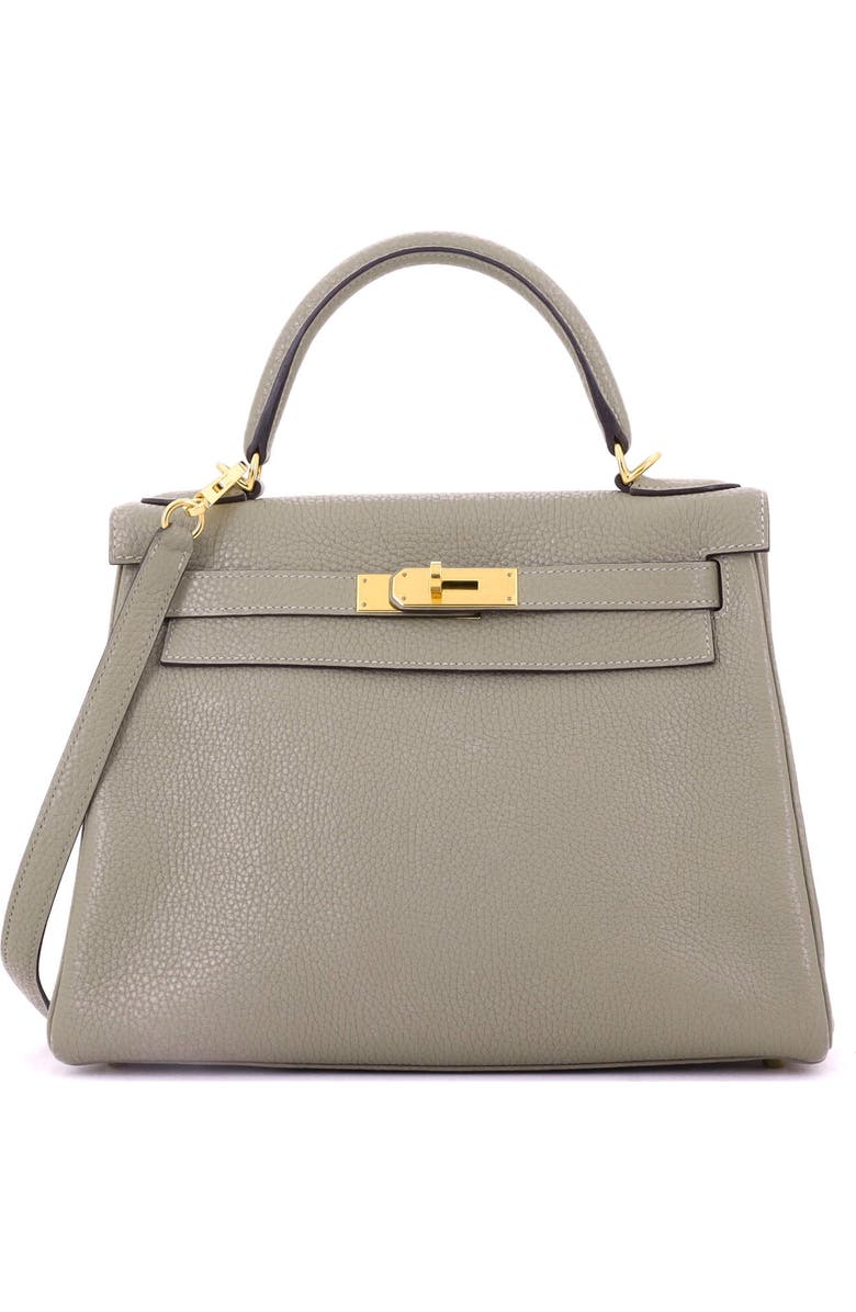 Pre-Owned Hermes Kelly Handbag Green Clemence with Gold Hardware 28, Main, color, Sauge