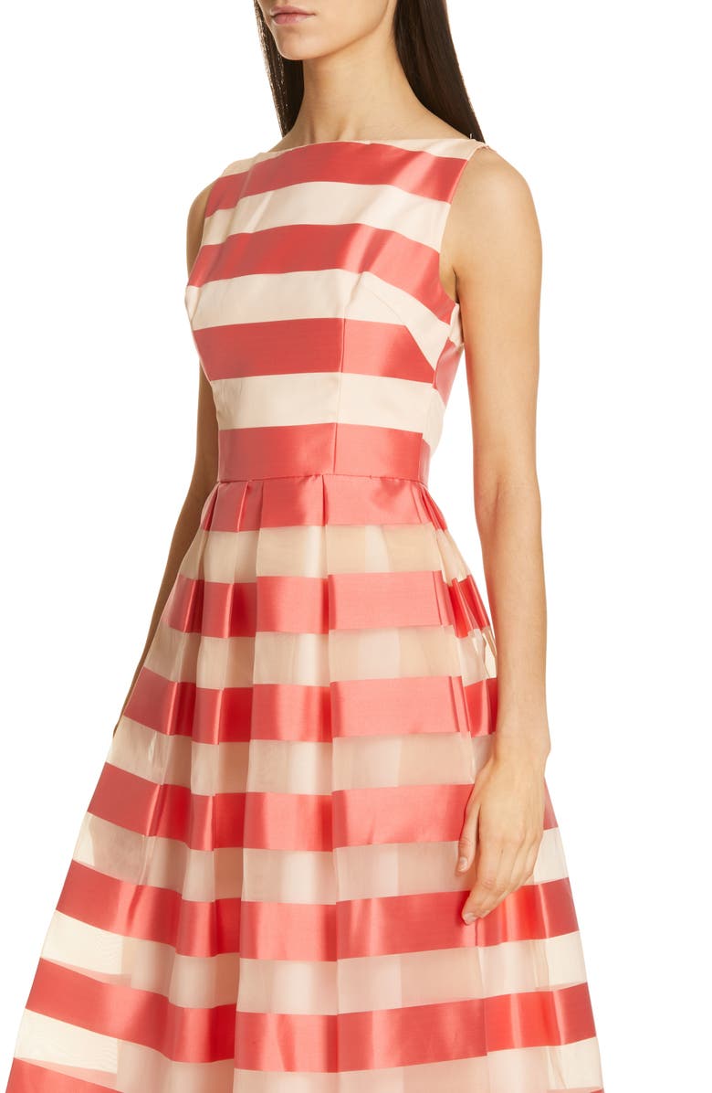 Lela Rose Boatneck Stripe Organza Dress, Alternate, color, 