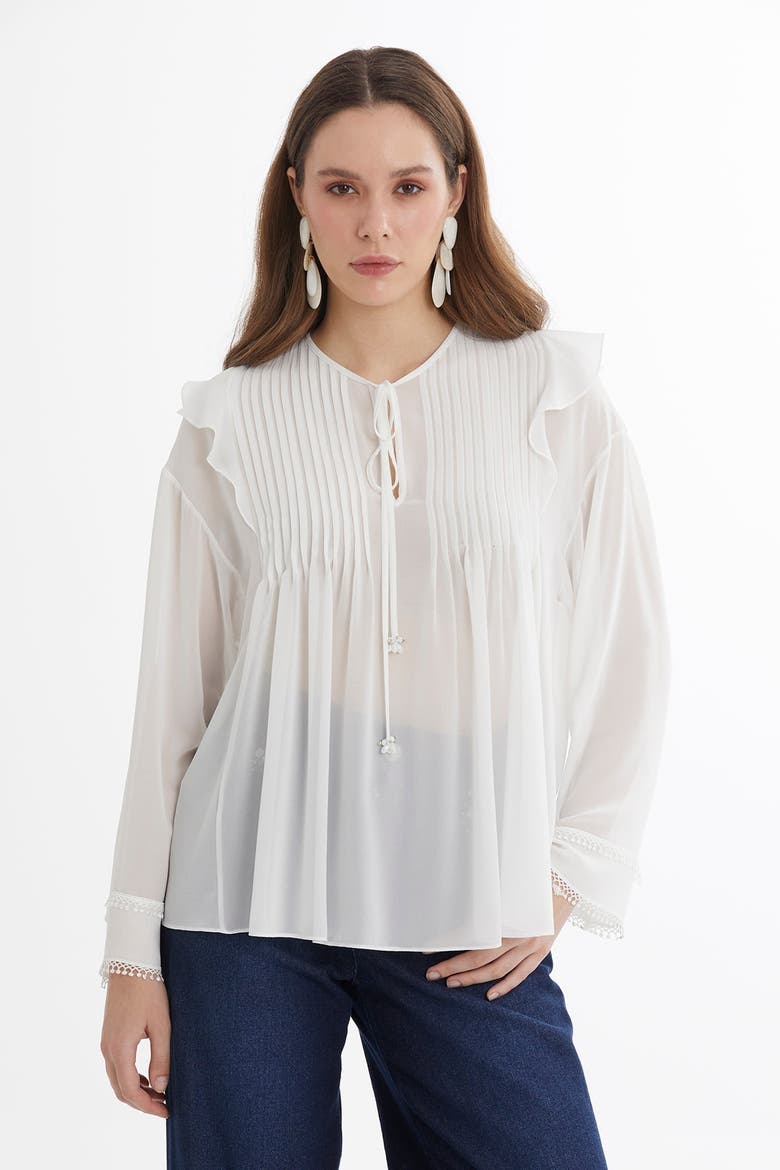 Ecru Pintuck Detail Sheer Blouse, Alternate, color, Ivory