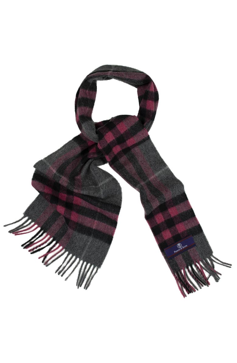 Prince of Scots Heritage Plaid Fringed Merino Wool Scarf, Main, color, Grey